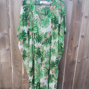 Sante Grace Vetements the muse kaftan palm print mesh swim cover sheer womens